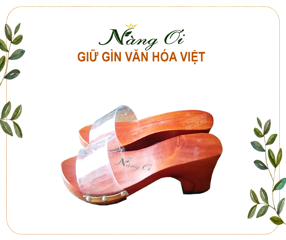 guốc gỗ nữ cao 7cm gót trụ kết hợp quai nhựa trong dễ đi